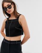 Weekday Denim Crop Top In Black