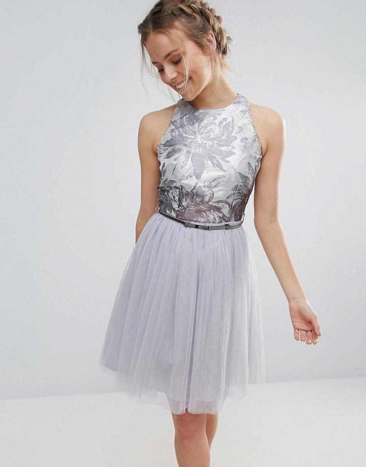Little Mistress Tulle Belted Prom Dress - Blue