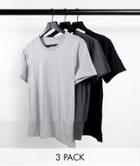 Polo Ralph Lauren 3-pack Slim Fit T-shirts With Pony Logo In Gray/charcoal/black