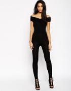 Asos Halloween Bodyfit Jersey Jumpsuit With Wrap Bardot - Black