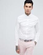 Asos Design Skinny Fit Sateen Shirt With Double Cuff And Wing Collar - White