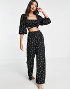 Fashion Union Exclusive Wide Leg Beach Pants In Black Base Floral - Part Of A Set-multi