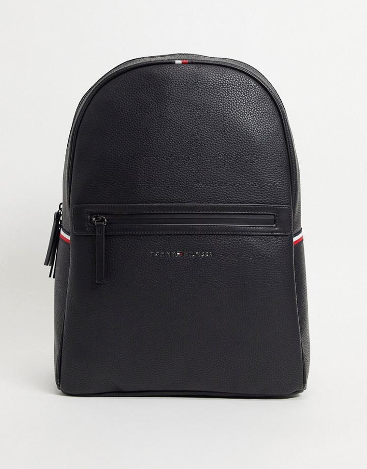 Tommy Hilfiger Faux Leather Backpack With Logo In Black