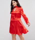 Club L Plus Satin Choker Skater Dress-red