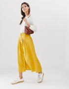Asos Design Midi Skirt With High Waist Seams - Yellow