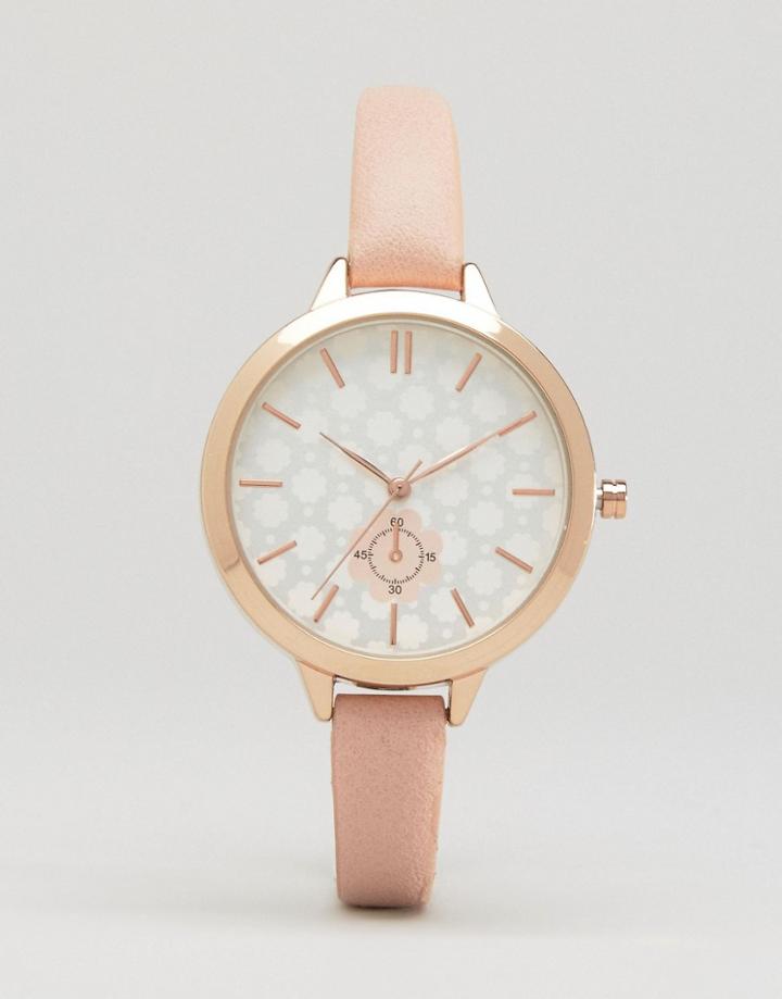 New Look Floral Dial Faux Leather Watch - Pink
