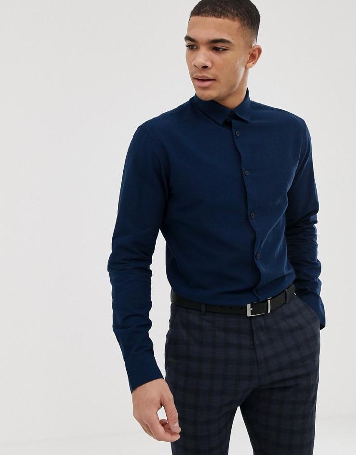 Selected Homme Slim Fit Smart Linen Shirt - Navy