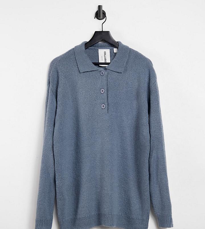 Collusion Knitted Ribbed Polo Sweater In Gray-grey