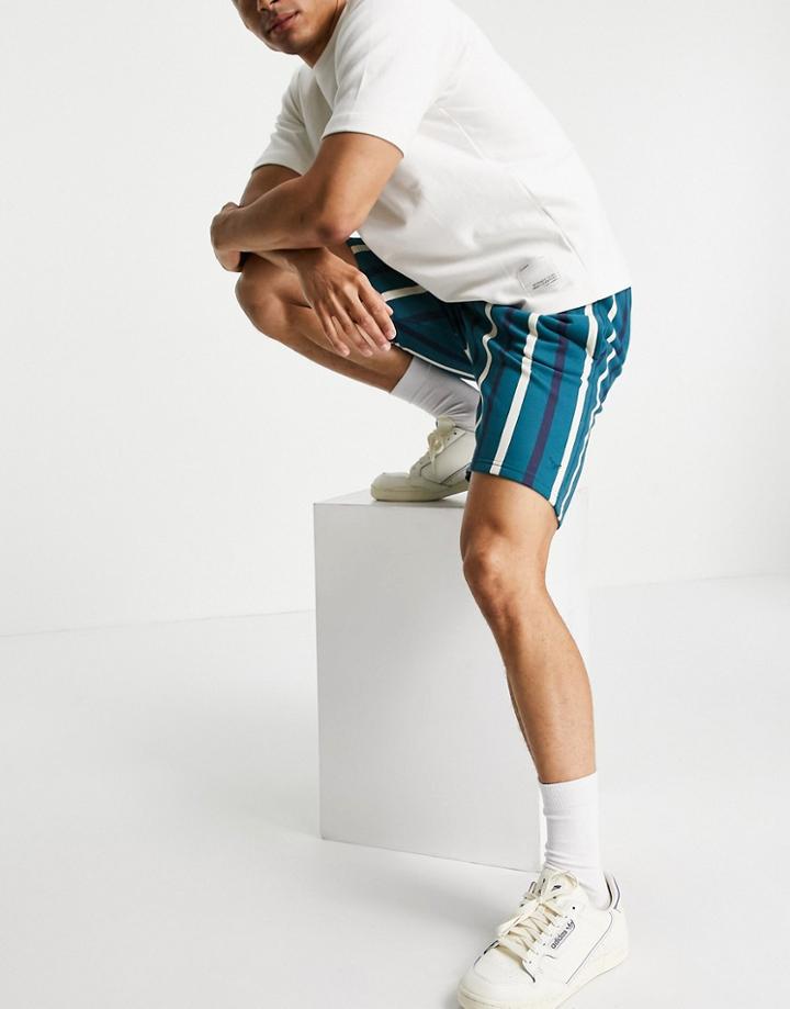 Threadbare Coordinating Striped Shorts In Teal, Ecru And Navy-blues