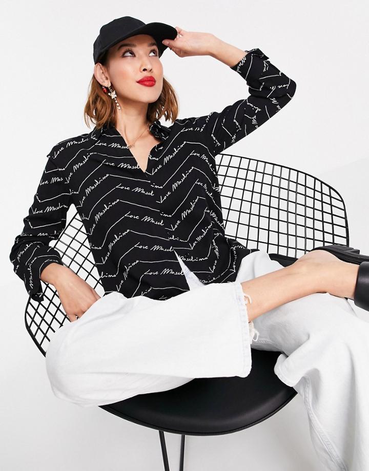 Love Moschino All Over Logo Blouse In Black