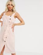 Gilli Button Down Midi Dress With Tie Waist Detail In Pink