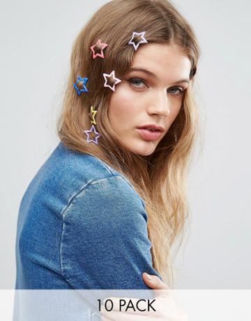 Limited Edition Pack Of 10 Star Hair Clips - Multi