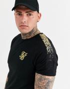 Siksilk Muscle T-shirt In Black With Gold Print