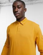 Asos Design Relaxed Fit Rugby Polo Long Sleeve T-shirt In Mustard-yellow