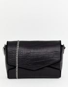 Urbancode Leather Bag In Mock Croc With Chunky Chain Strap - Black