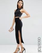 Asos Tall Longer Length Midi Pencil Skirt With Thigh Split - Black