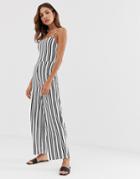 Stradivarius Bow Jumpsuit In Stripes-multi