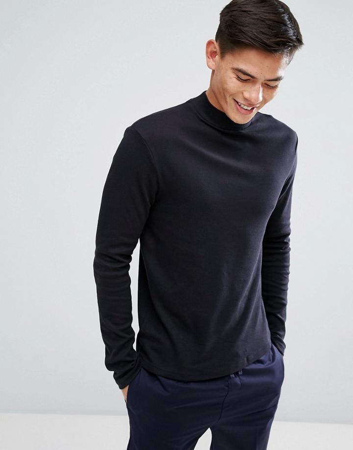 Kiomi High Neck Long Sleeve T-shirt In Black - Black