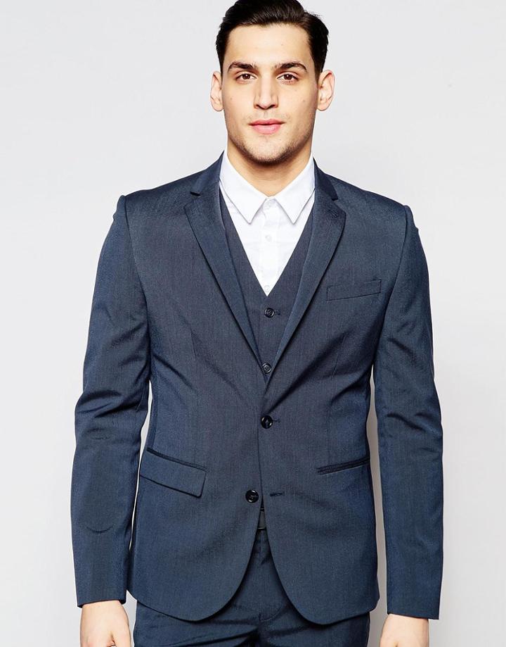 Asos Slim Suit Jacket With Stretch In Blue - Blue