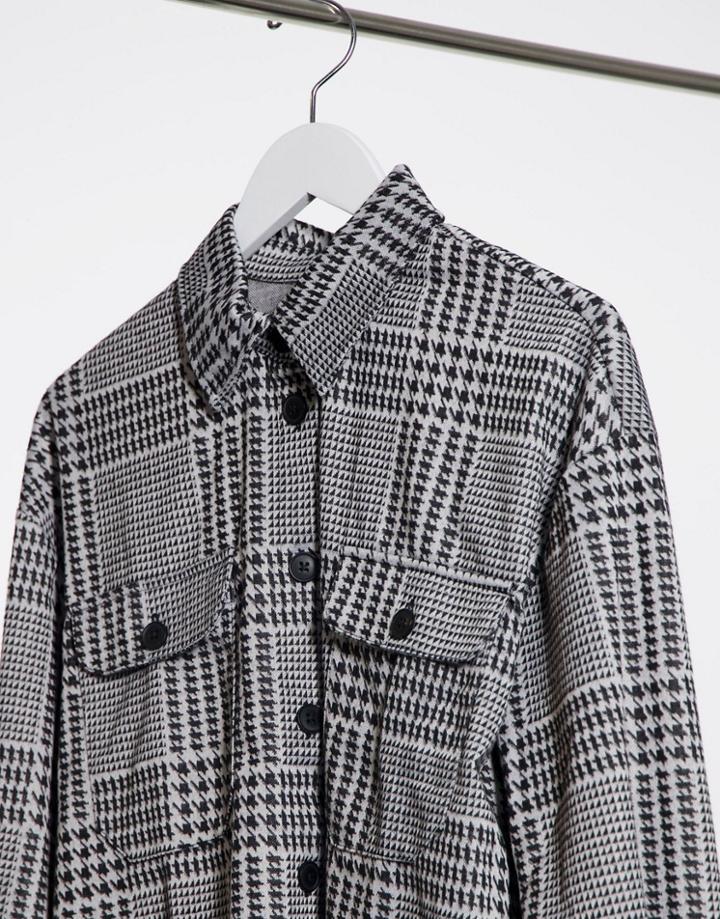 Jdy Calle Long Sleeve Oversized Plaid Shirt In Black And White