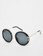 Asos Oversized Round Sunglasses With Metal Corner Hinge And Nose Bridge - Black