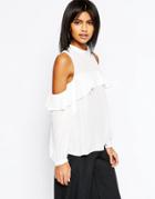 Asos Cold Shoulder Top With Ruffle Detail - Ivory