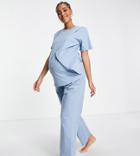 Asos Design Maternity Mix & Match Cotton Pyjama Trouser In Blue - Khaki-green