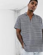 Asos Design Boxy Fit Shirt In Navy Horizontal Stripe-gray