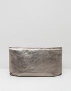 Warehouse Leather Metallic Fold Over Clutch Bag - Silver