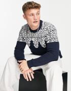 Selected Homme Cotton Christmas Jumper With Tree Pattern In Navy - Navy