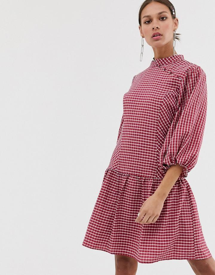 Resume Odina Check Print Smock Mini Dress - Red