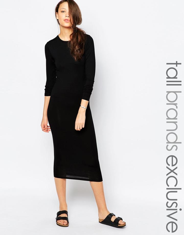 Ttya Long Sleeve Midi Tube Dress - Black