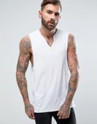 Asos Longline Sleeveless T-shirt With Dropped Armhole And Cut Neck With Raw Edge Detail - White