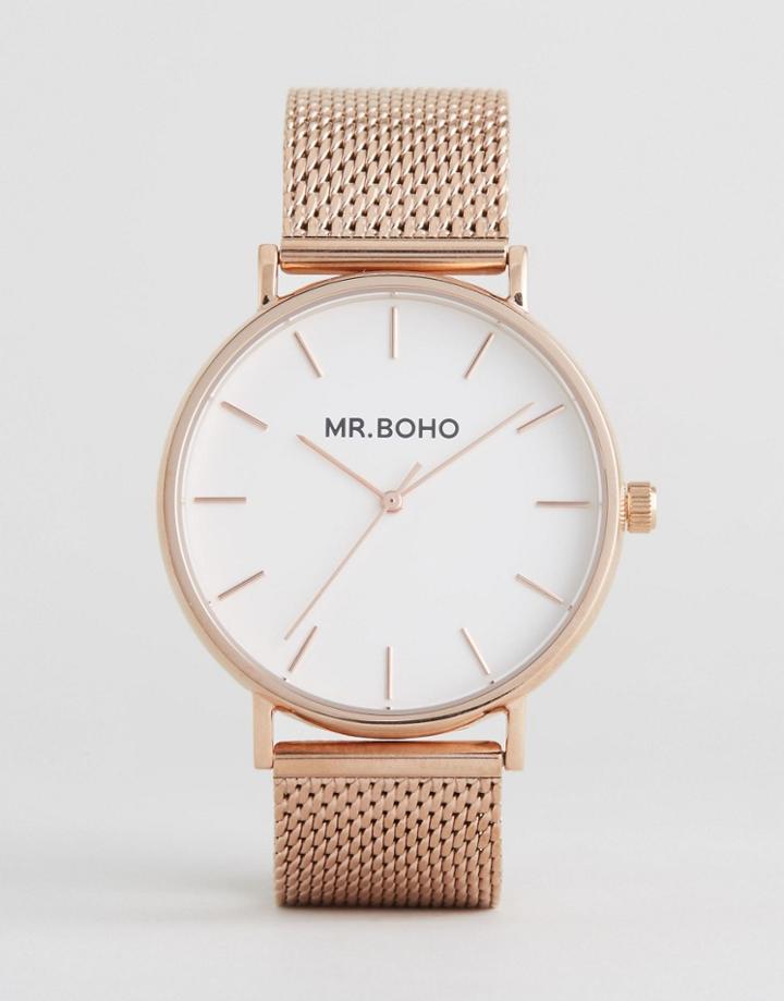 Mr Boho Mesh Strap Watch In Rose Gold - Gold