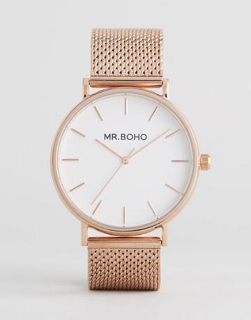 Mr Boho Mesh Strap Watch In Rose Gold - Gold