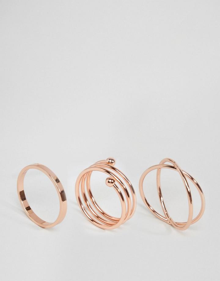 Asos Pack Of 3 Mixed Simple Rings - Rose Gold