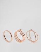 Asos Pack Of 3 Mixed Simple Rings - Rose Gold