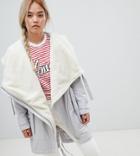 Asos Design Petite Waterfall Parka With Borg Liner - Gray