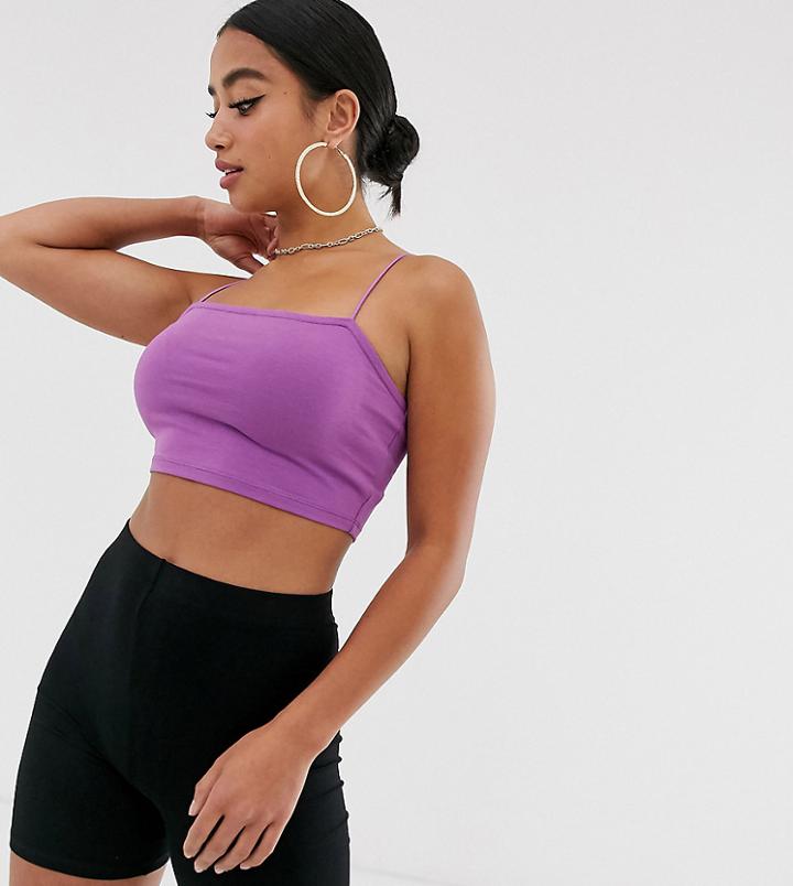 Asos Design Petite Crop Bandeau With Skinny Straps In Purple