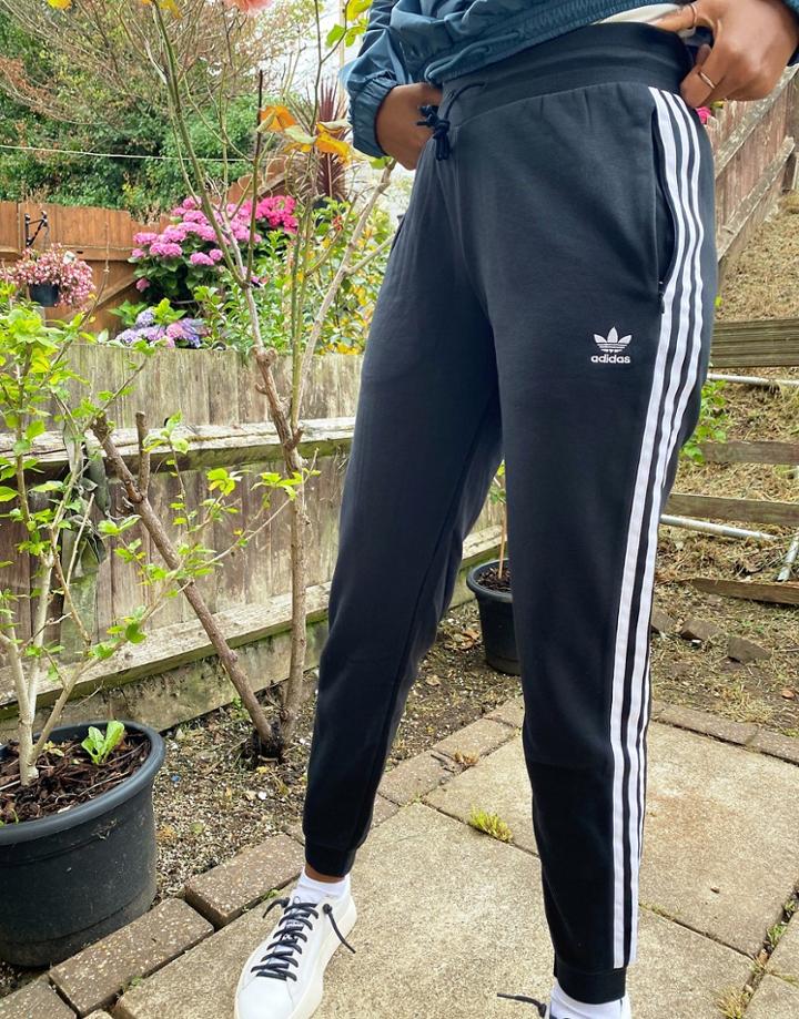 Adidas Originals Adicolor Slim Three Stripe Pants In Black