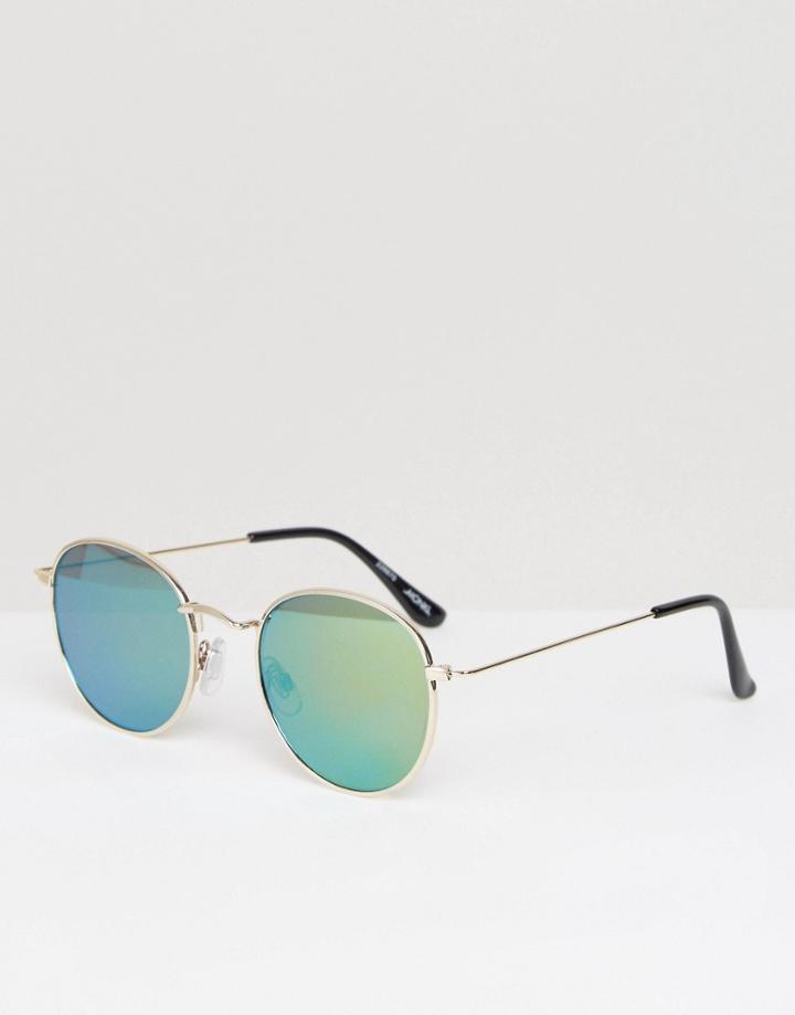 Monki Reflective Round Lense Sunglasses - Gold