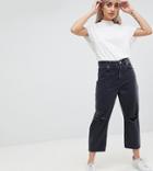 Asos Design Petite Barrell Leg Boyfriend Jeans In Washed Black With Knee Rips - Black