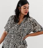 Asos Design Curve Bowling Shirt In Leopard Print - Multi