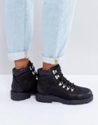 Vagabond Kenova Black Leather Flat Hiking Ankle Boots - Black