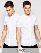 Asos Skinny Shirt In White 2 Pack Save 15% - White