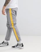 Asos Design Tapered Pants In Gray With Yellow Side Stripe - Gray