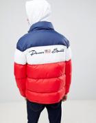 Penn Sport Puffer Jacket In Red With Block Panels - Red