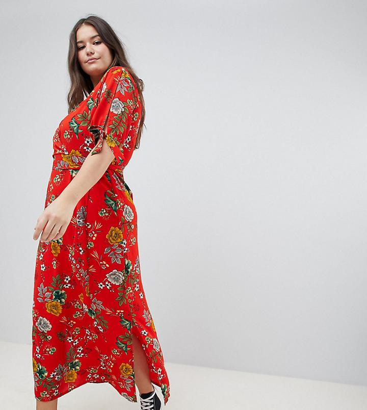 New Look Curve Wrap Maxi Dress - Red