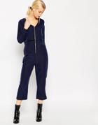 Asos Jumpsuit With Double Layer And Zip Front - Navy
