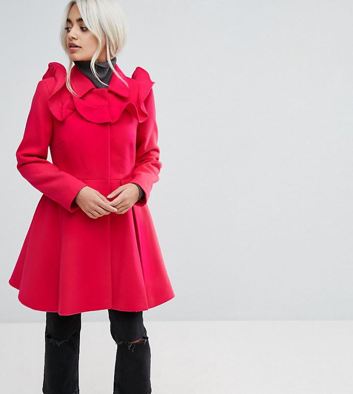 Asos Petite Skater Coat With Frills - Pink